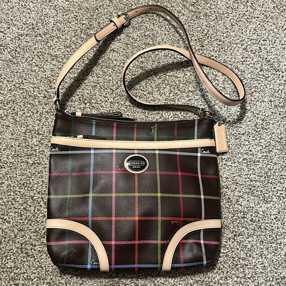Coach shoulder bag with leather trim